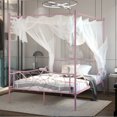 thumbnail image 3 of Topbuy Full Size Metal Canopy Bed Frame 4 Poster Steel Slats Headboard Footboard Pink, 3 of 10