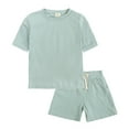 thumbnail image 3 of Huowey Kids Toddler Baby Boys Girls 2PCS Tracksuit Summer Outfits Solid Color Short Sleeve T-Shirt With Shorts Sets Relaxed Fit Dailywear, 12-13 Years, 3 of 9