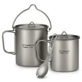 thumbnail image 3 of Ensemble de 3 Pcs en Titane Léger, Pot en Titane 750 ml, Tasse d'Eau 450 ml avec Couvercle, Poignée Pliable, Spork Pliable pour Camping, Randonnée, Backpacking en Plein Air, 3 of 7