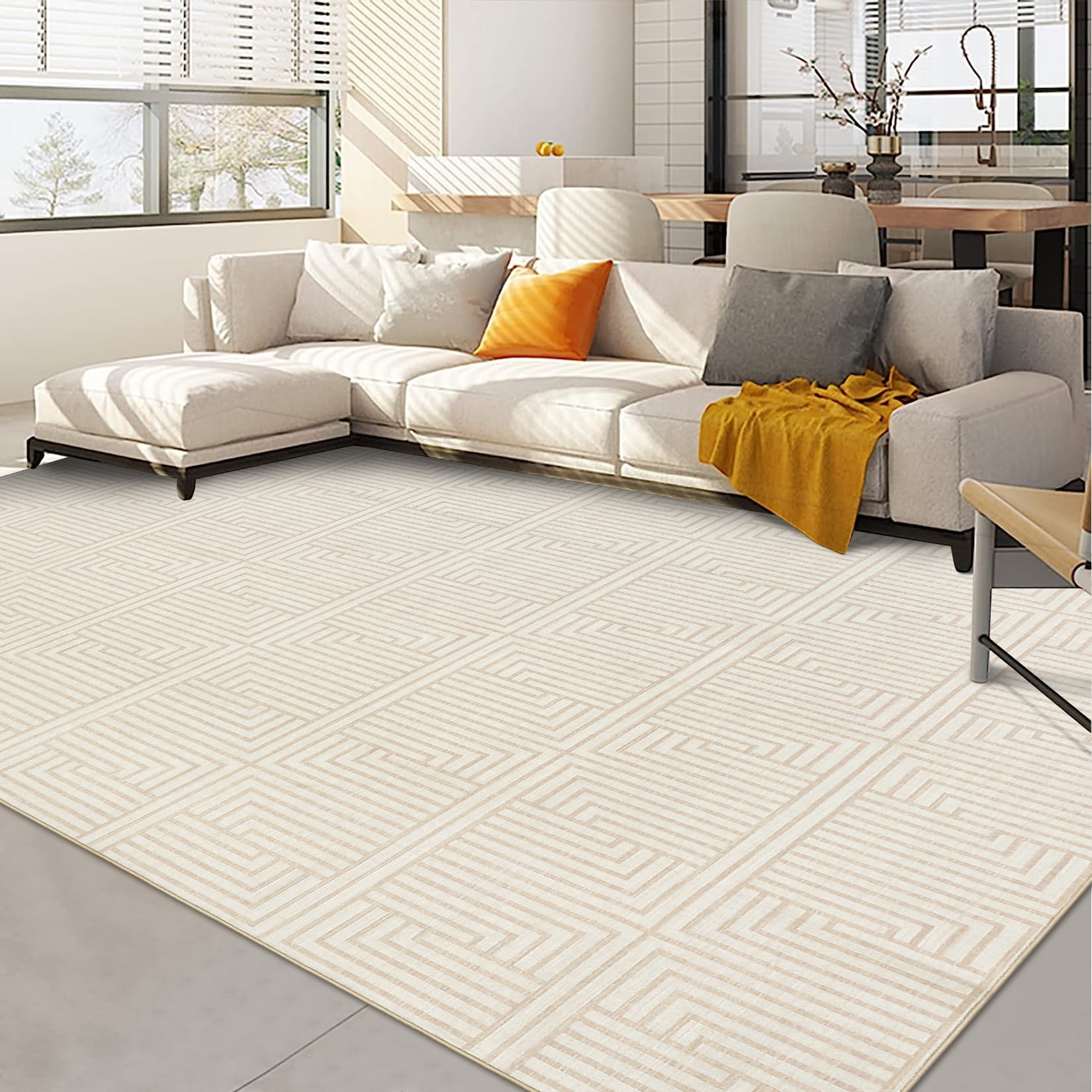 Waterproof Outdoor Rug 9x12FT - Modern Beige Design for Patio & Porch