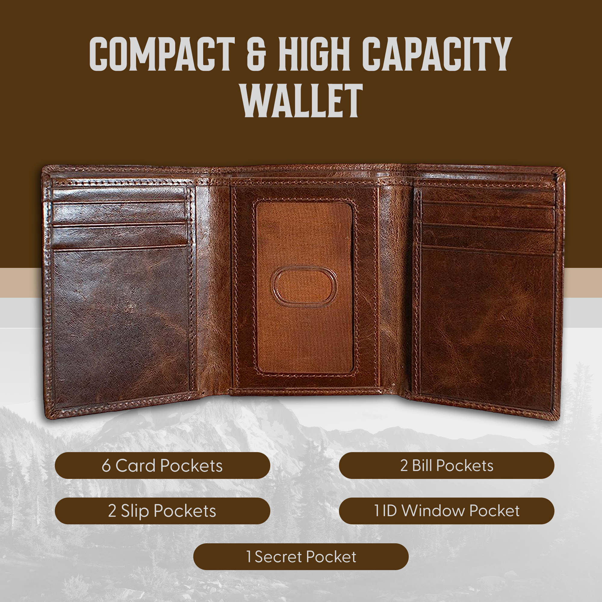 Bull Guard Men's Leather Trifold Wallet, Forest Brown photo 6