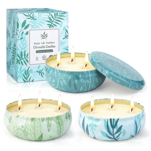 Giphtpoeet Citronella Candles Outdoor 3 Pack 12oz Summer Lemongrass Scented Candles Bulk 3 Wick 210h Long Burning
