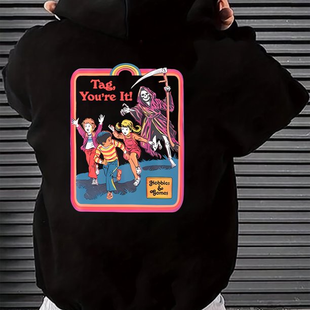Sudadera con capucha con estampado de Grim Reaper & Children, sudaderas con capucha geniales para hombres, sudadera con capucha de diseño gráfico informal para hombres con bolsillo de canguro Streetwe