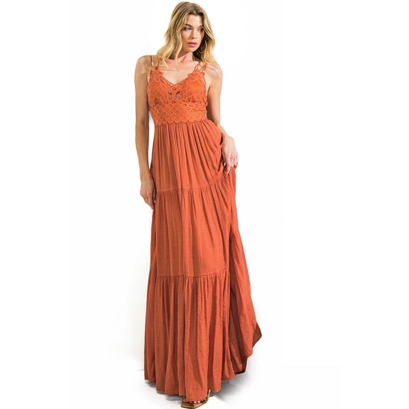 Jealous Tomato Women's Special Occasion Lace Formal Maxi Dress (Rust, Small)