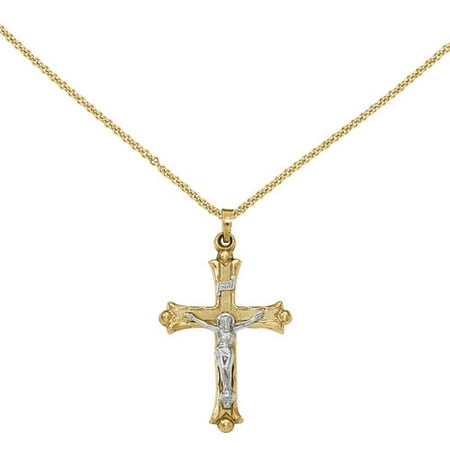 14kt Two-Tone Textured and Polished INRI Crucifix Pendant