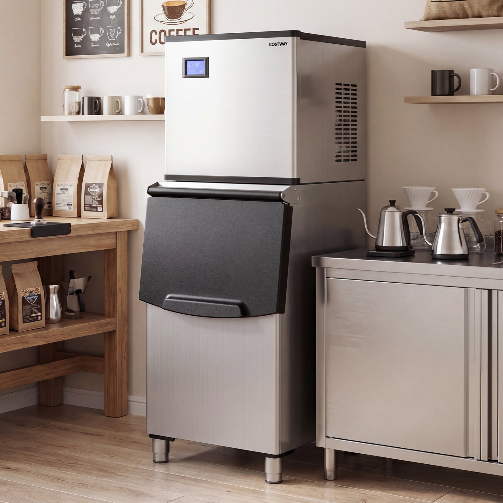 Costway Commercial Ice Maker 450 lbs/24H Ice Machine with 250 lbs Storage Bin Self-cleaning