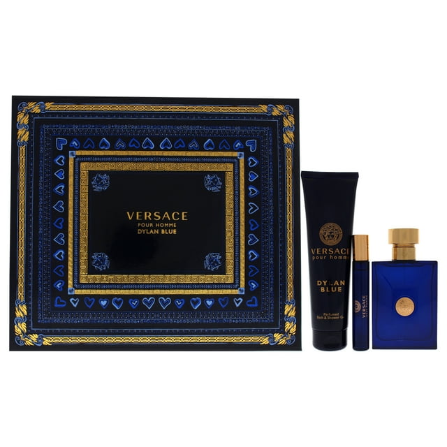 Set de regalo Dylan Blue Versace para hombres 3 piezas 3.4oz EDT Spray 0.3oz EDT Spray 5.0oz Gel de baño