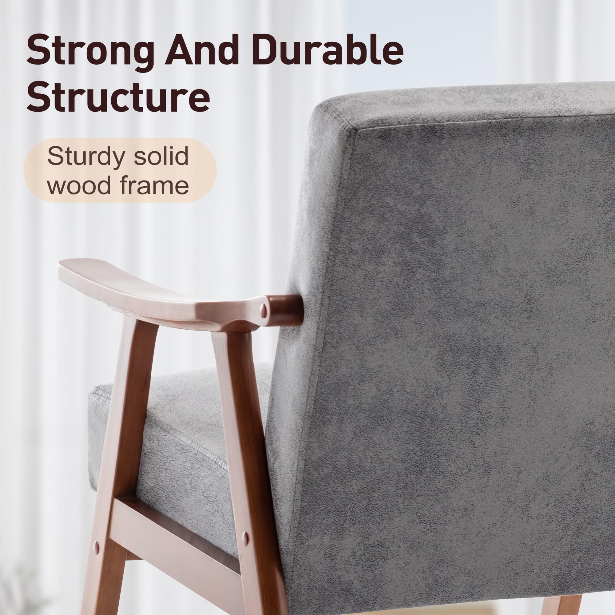 MAYEERTY Mid-Century Modern Chair Solid Wood Frame Accent Chair Extra-Thick Backrest Wingback Lounge Indoor Living Room Bedroom Reading Room