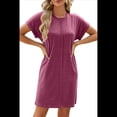 thumbnail image 2 of Vestido Camisero de Verano para Mujer, Informal, con Mangas , Cuello Redondo, Holgado, Minivestido Vino Tinto M, 2 of 10