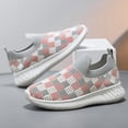 thumbnail image 4 of Djtdsds Toddler Boys Girls Plaid Knit Sock Shoes Breathable Slip On Lightweight Casual Walking Sneakers Color:Pink,Size:9-10 Years, 4 of 9
