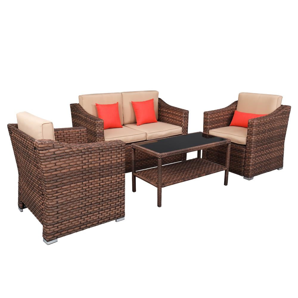Ktaxon 4 Piece Outdoor Patio Furniture Sets Rattan Wicker Patio Set