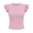 thumbnail image 7 of ClodeEU Women's Crew Neck Ruffle Cap Sleeve T-Shirt,Fitted Ribbed Knit Basic Slim Top Pink,Women's Plus XL, 7 of 7