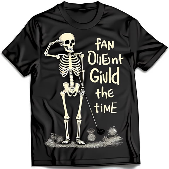 Funny Black T-Shirt with White Skeleton Golfing Graphic for Golf Lovers