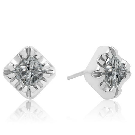 1 Carat Princess Shape Diamond Stud Earrings In White Gold