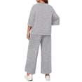 thumbnail image 6 of Solid Color 2 Pieces Plus Size Sets Women Three Quarter Sleeve Tops and Wide Leg Pants, 6 of 6