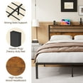 thumbnail image 3 of Cozy Home Queen Size Bed Frame with Storage, Vintage Industrial Bed with Wooden Headboard, Easy Assembly, Quiet Design, and Black and Wood, 3 of 8
