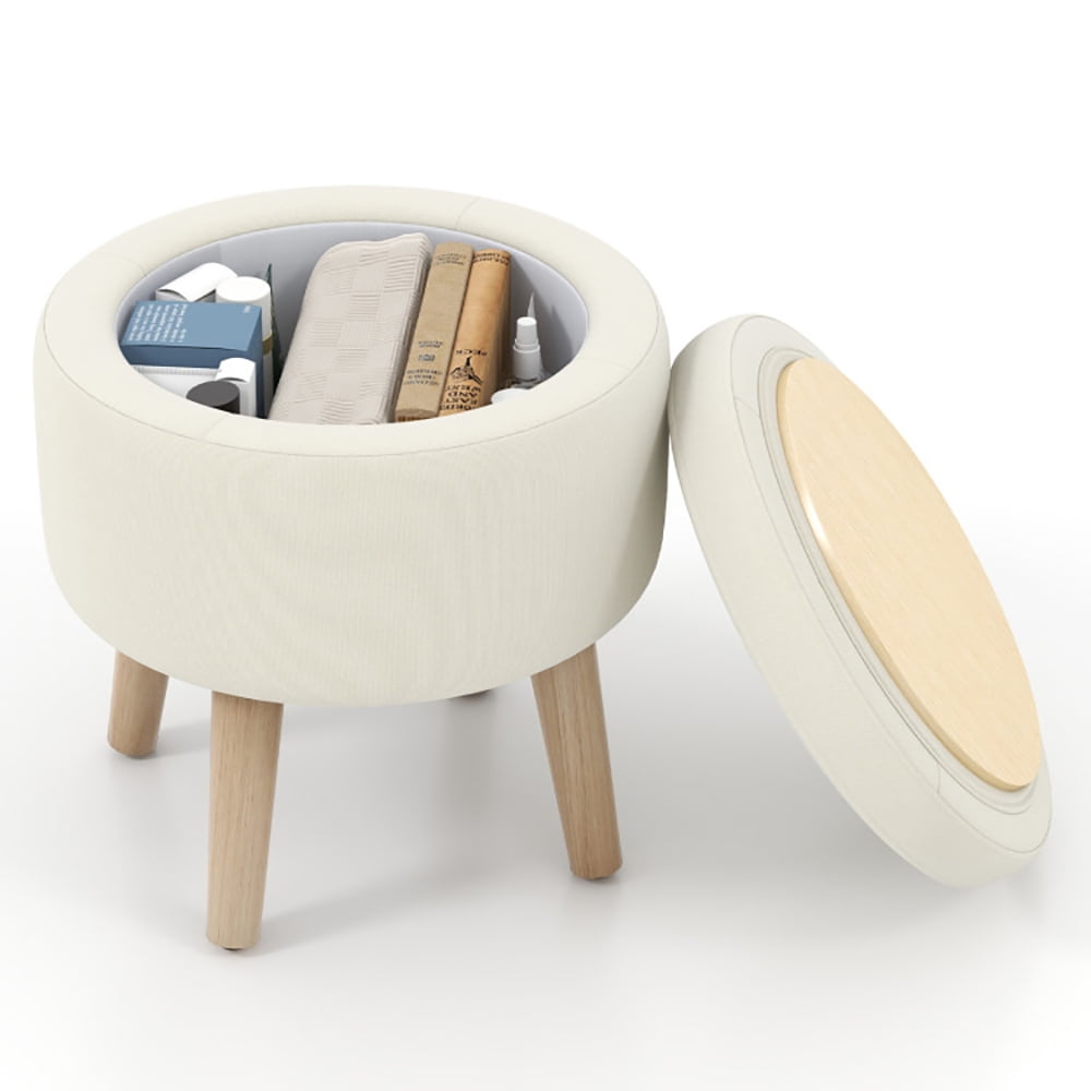 Finihen Storage Ottoman Foot Stool, Vanity Stool with Storage, Round Storage Ottoman with Rubber Wood Legs and Adjustable Foot Pads, for Makeup Room, Living Room, Bedroom, Beige Finihen Storage Ottoman Foot Stool, Vanity Stool with Storage, Round Storage Ottoman with Rubber Wood Legs and Adjustable Foot Pads, for Makeup Room, Living Room, Bedroom, Beige
