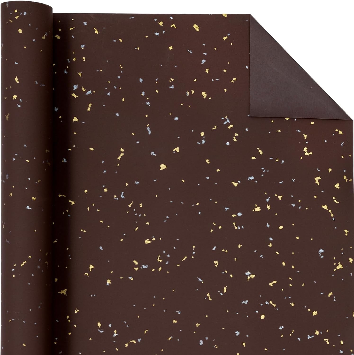 30 Inch Jumbo Chocolate Brown Wrapping Paper Roll - 30 Inch x 16.5 Feet - Chocolate Brown Gold Design with Silky Touch Perfect for Birthday, Holiday, Wedding, Baby Shower