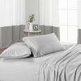 thumbnail image 2 of CCNY Emperor/Wyoming King Size Egyptian Cotton Bed Sheets 600 TC 4pc Sheet Set Light grey Striped 15 Inch Deep Pocket, 2 of 6