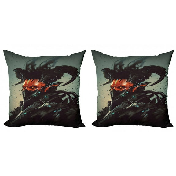 Ambesonne Fantasy Throw Pillow Cover 2 Pack, Romotic Demon Computer, 16", Black Red