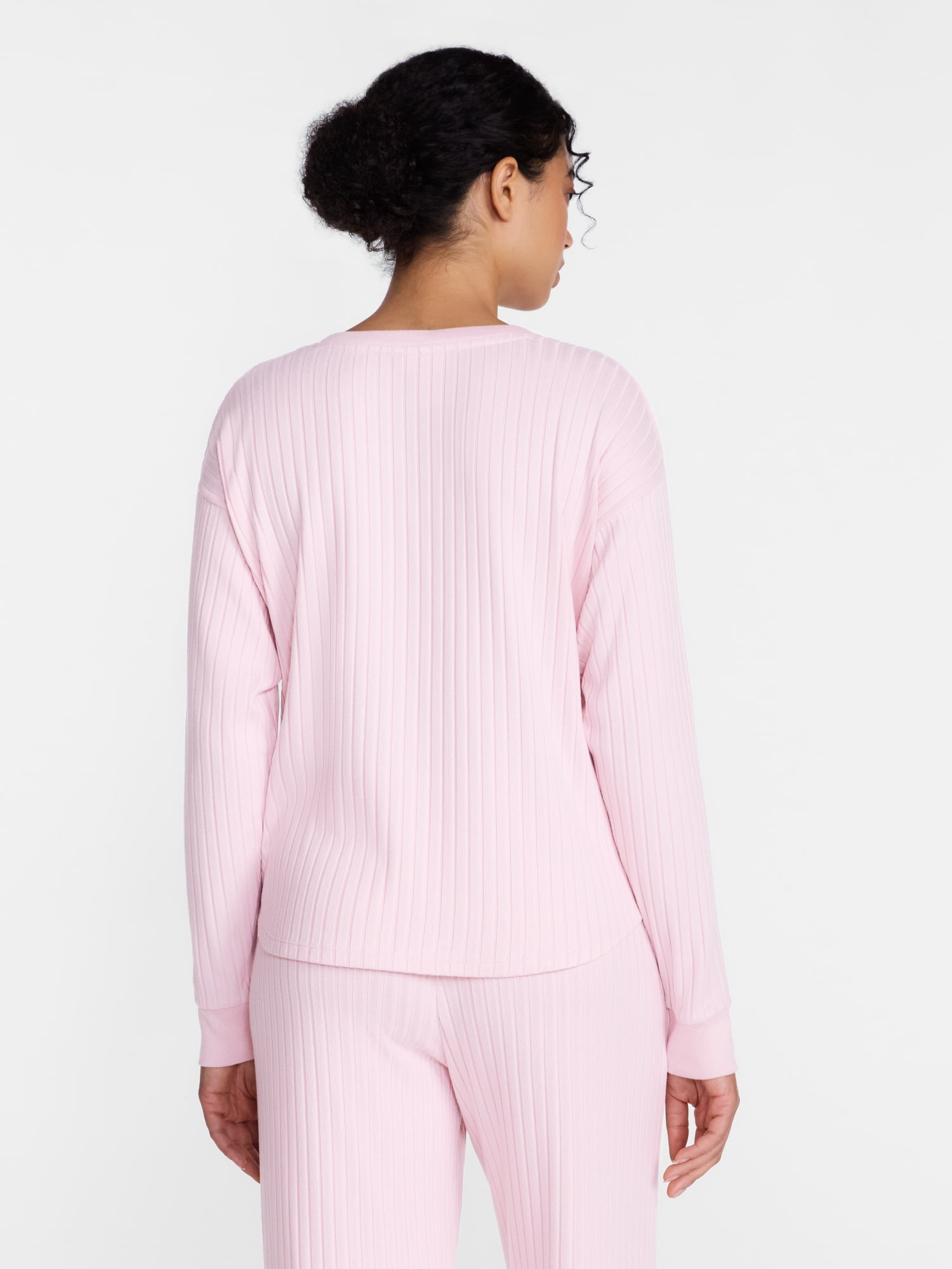 Joyspun Women's Cozy Lounge Collection Hacci Long Sleeve Henley Sleep Top, Sizes XS to 3X