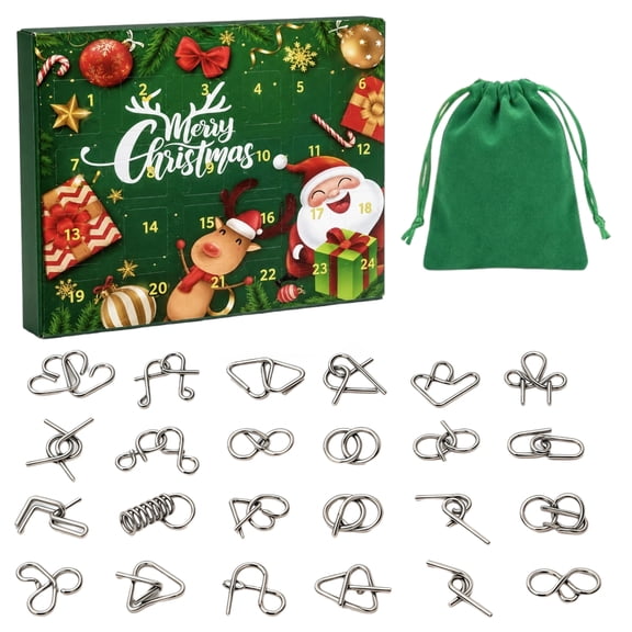 2026 Christmas Advent Calendar 24 Days Xmas Countdown Calendar Brain Teaser Puzzles Advent Calendar Metal Puzzles Christmas Countdown Blind Box with Storage Bag