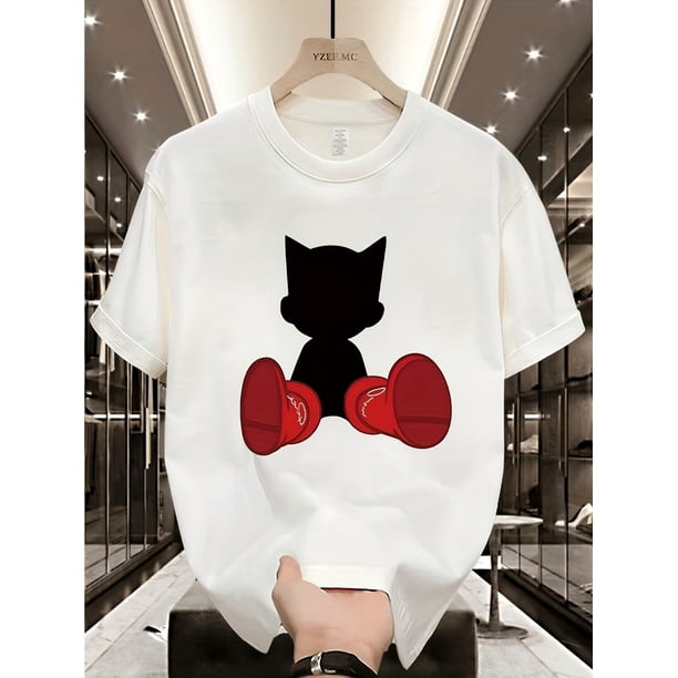 Men's Regular Size Casual Short-Sleeve T-Shirt with a Trendy Print, Made of Heavyweight Pure Cotton, Perfect for Spring And Summer.