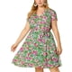 thumbnail image 1 of Women's Plus Size Dress V Neck Belted Summer Floral Dresses Olive Green 2X, 1 of 7