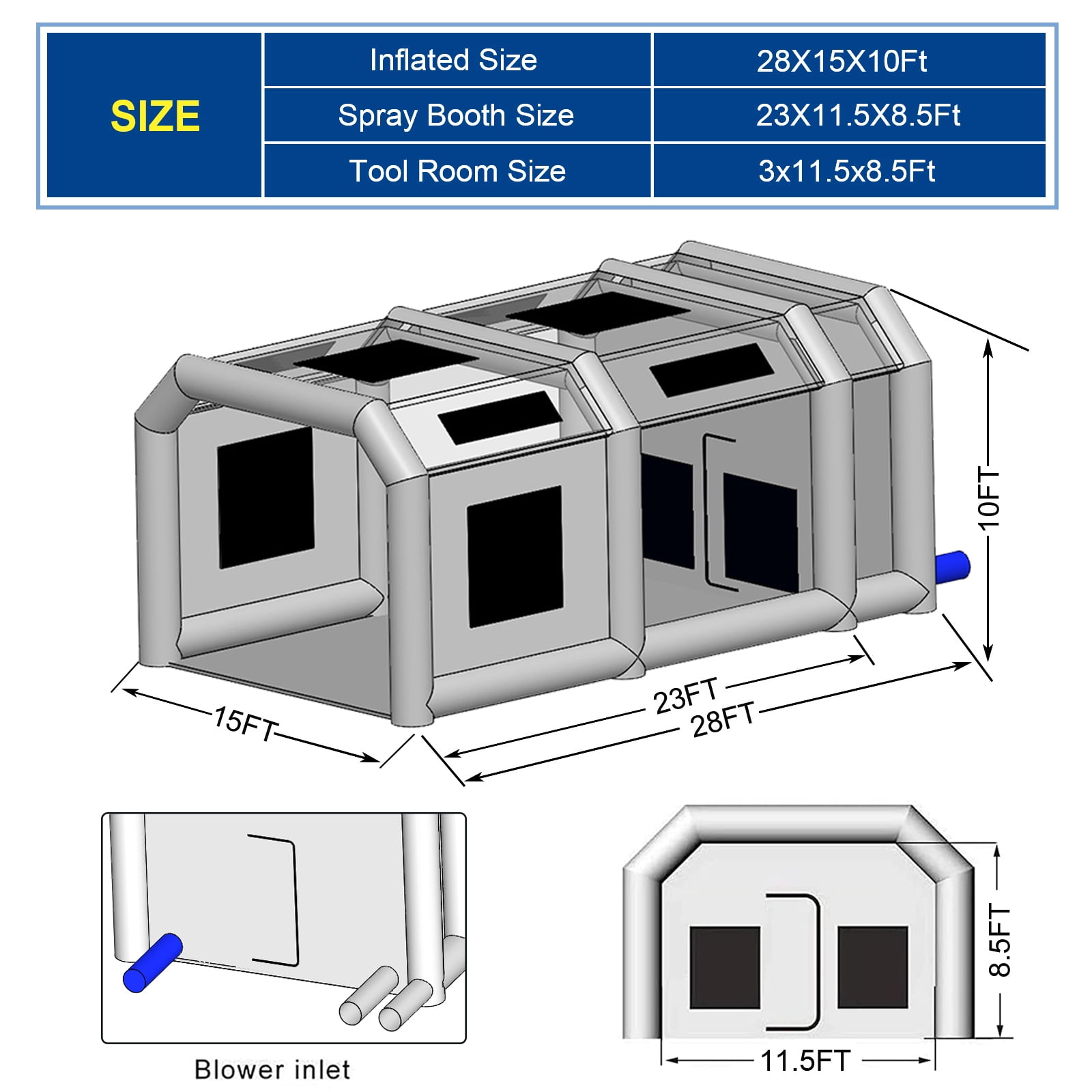 FLAPKWAN Inflatable Paint Booth 28X15X10Ft with 950W+750 Blowers Upgraded Portable Spray Paint Booth with Muliple Filters for Cars, Car Parts, Furnitures and Other Painting and Polishing