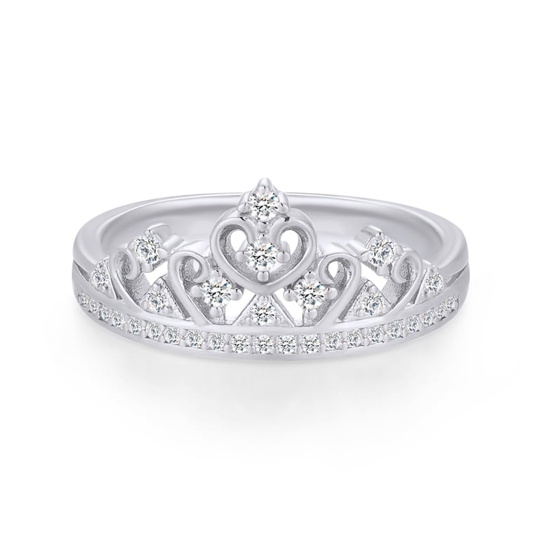 AFFY Round Cut Created Moissanite Princess Crown Ring in 14k White 