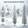 thumbnail image 6 of 6Ft Prelit Snow Flocked Pencil Christmas Tree, Slim Artificial Xmas Tree with 170 Warm White Lights, 332 Snow Branch Tips, Metal Stand for Christmas Decoration, Home, Office, 6 of 7