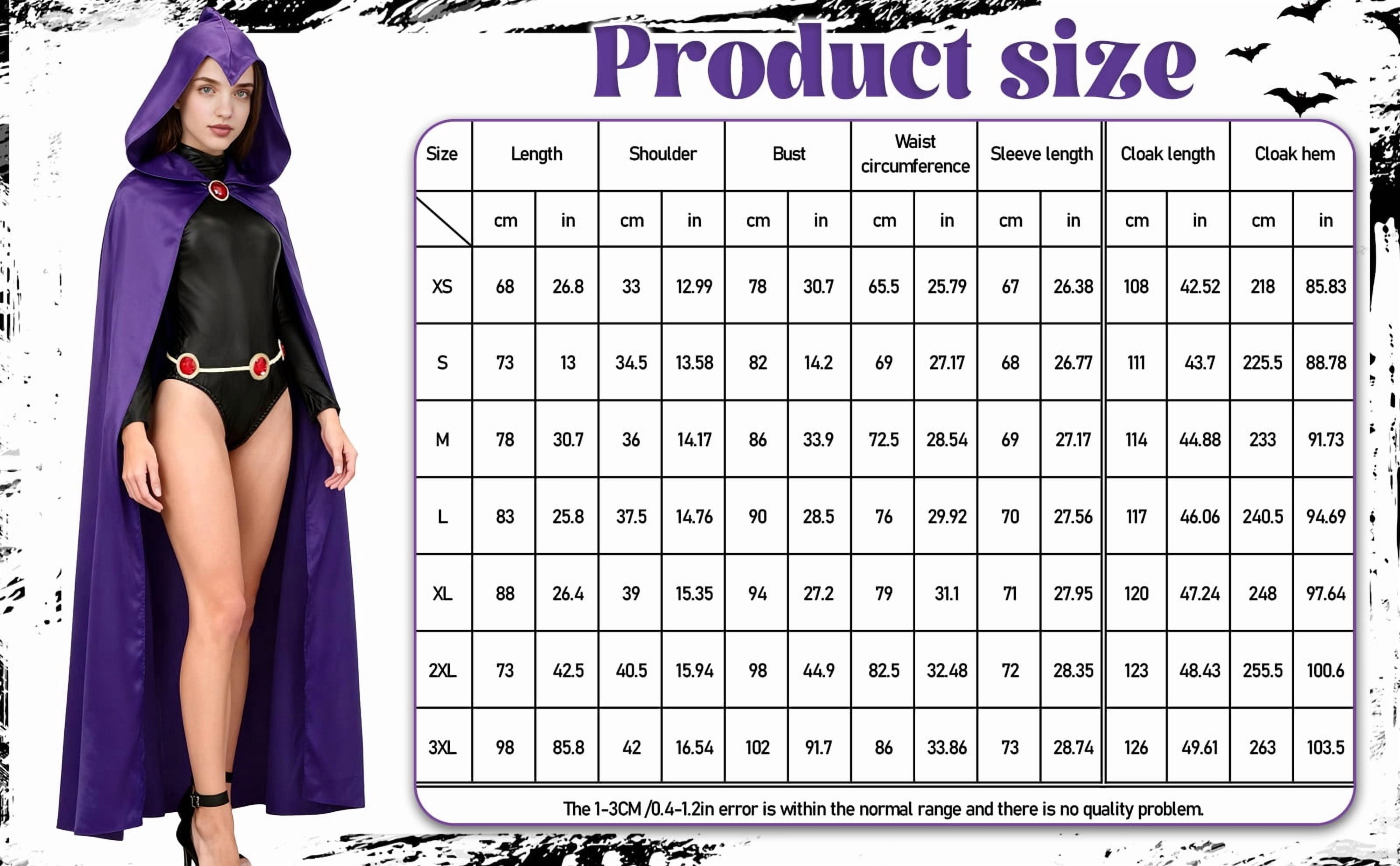 Raven Cosplay Costume Suit for Women, Jumpsuit with Purple Cloak Belt Halloween Uniform