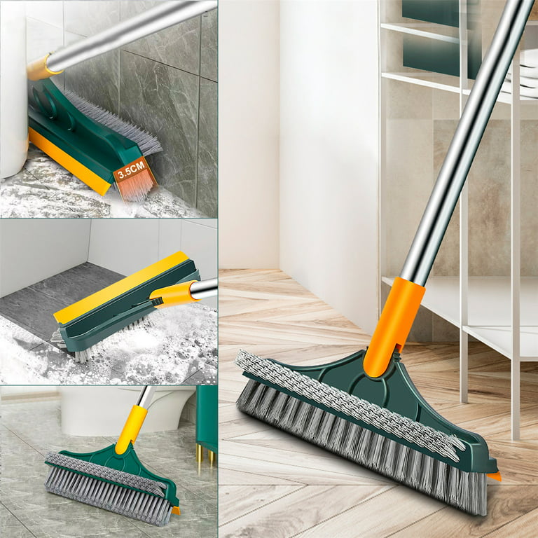 3 in 1 Floor Scrub Brush with Squeegee Long Handle Stiff Broom Mop Bathroom  Kitchen Floor Scrub Brushes for Cleaning Wall Tile