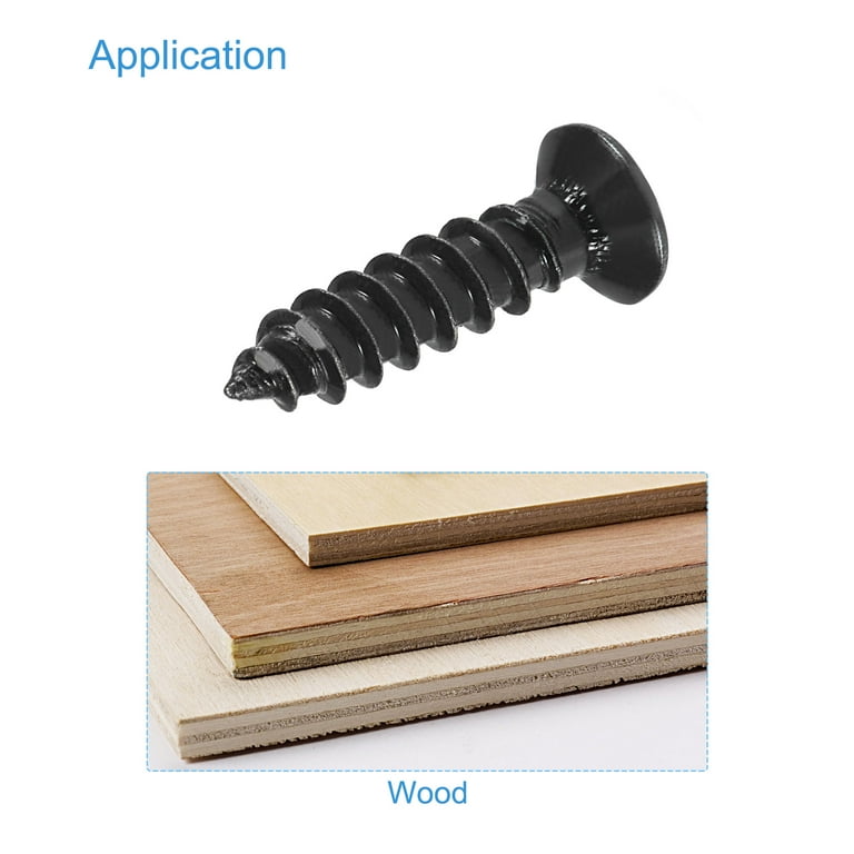 Uxcell M4 x 16mm Wood Screws Carbon Steel Black Oxide Black 200