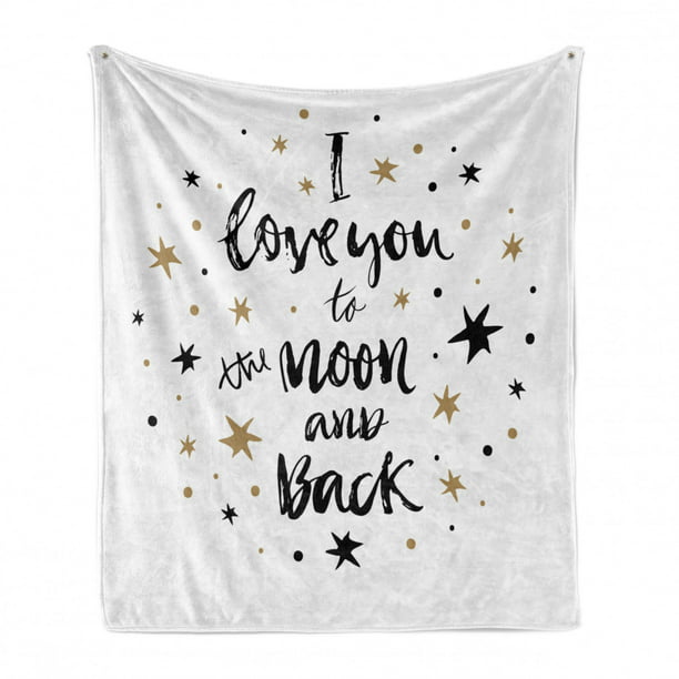 Saying Soft Flannel Fleece Throw Blanket, Hand Drawn I Love You to the Moon  and Back Words Stars Celebration Theme, Cozy Plush for Indoor and Outdoor  