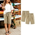 thumbnail image 2 of ZACPNCV 2PC Shorts for Girls Summer Casual Knee Length Bermuda Shorts Kids High Waisted Drawstring Short Pants Teen Girls Clothes Khaki 11-12 Years, 2 of 5