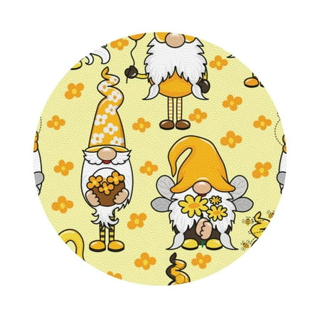 

Qekee Garden Honeybee Gnomes Print PU Leather Absorbent Coasters Leather Coasters Set for Cups Drinks 4 Coasters 6 Pcs for Coffee Bar Home Decor Round Shape