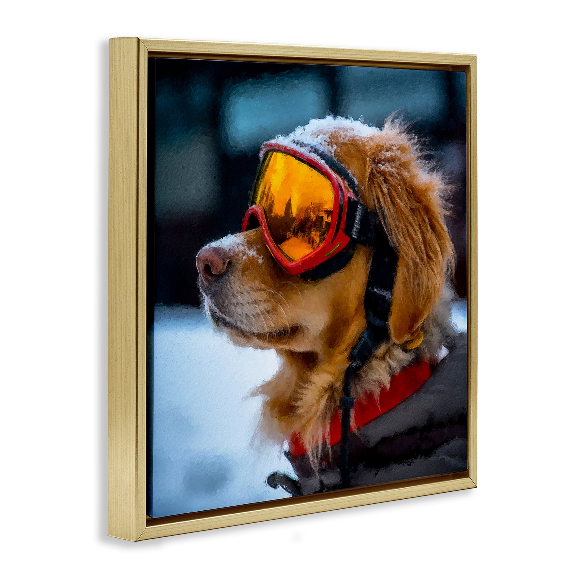 Stupell Industries Ski Goggles Dog Gold Framed Floater Canvas Wall Art, design by Sean Parnell