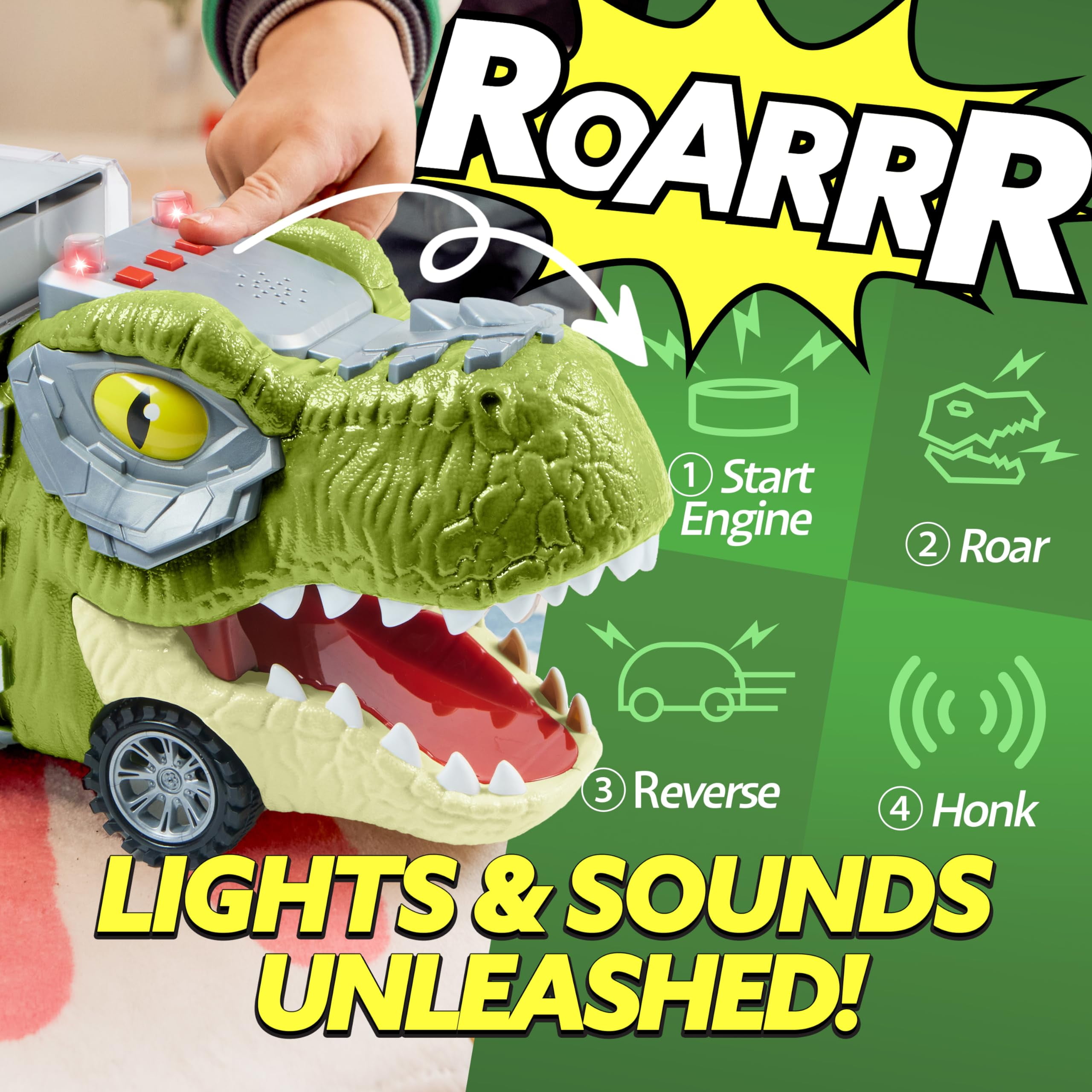 Joyfy 13 in 1 Dinosaur Truck Toys for Kids, Dinosaur Truck with Light & Sound, Including 12 Pull Back Cars, Great Christmas and Birthday Gifts Toy for Boy 3 4 5