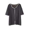 thumbnail image 4 of Blmnix Valentines Pjs Silk Pajamas Sleep Tops Plus Size Pajamas Short Sleeve Gray V-Neck Women Pjs Sets,XL, 4 of 5