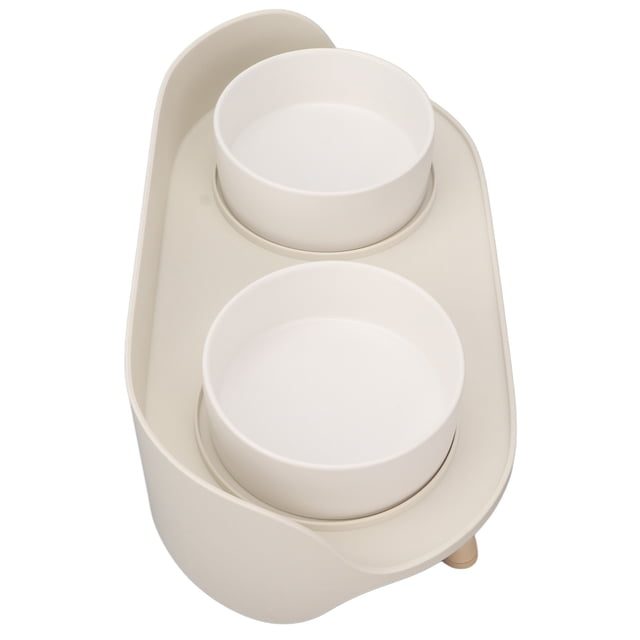 Ceramics Cat Raised Bowls, Easy Cleaning Elevated Cat Food Bowls Rounded Bowl Edge Prevent Spill Cervical Spine Protection For Healthy Eating White,Green
