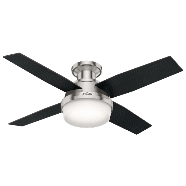 Brushed Nickel Ceiling Fan With Light, Hunter Indoor Ceiling Fan With Light And Remote Control Dempsey 44 Inch