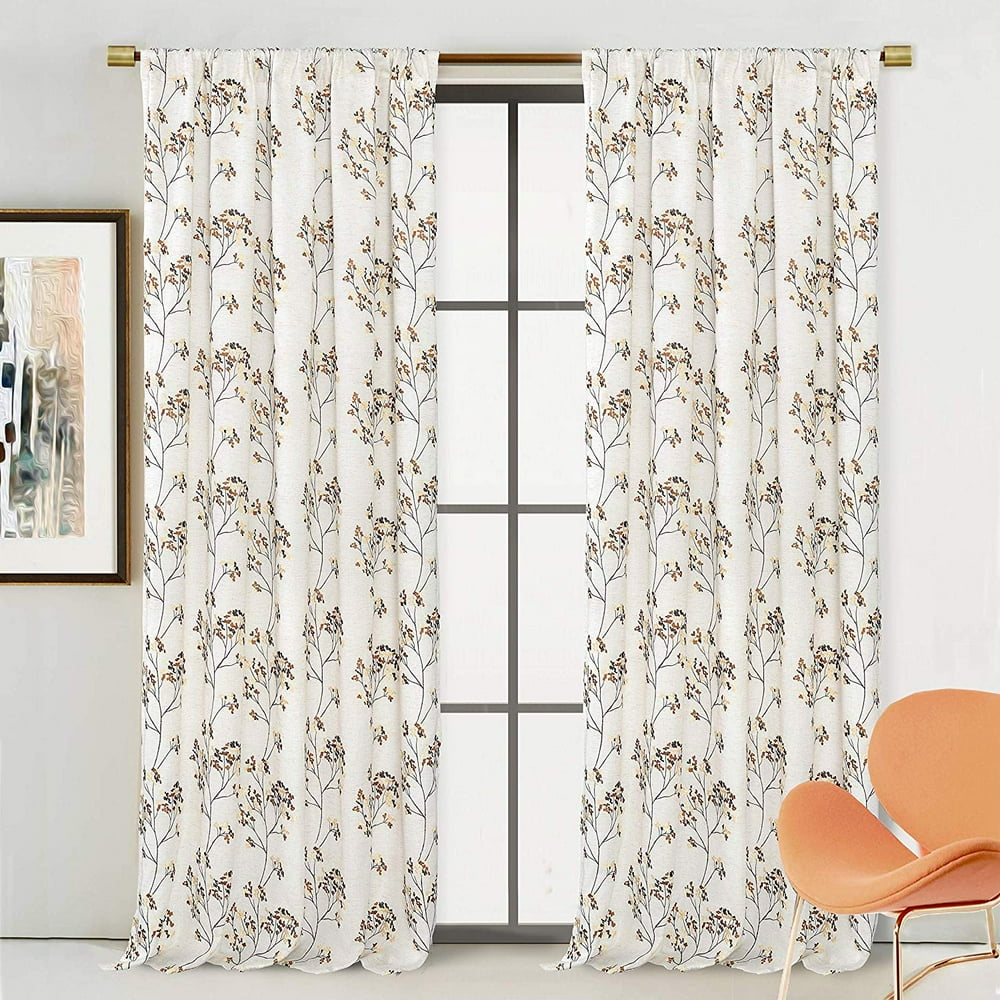 DriftAway Wyn Floral Branch Elegant Embroidery Linen Blend Lined Rod