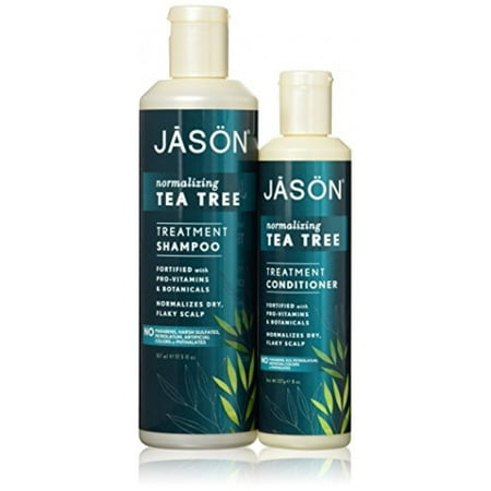 JASON All Nautral Organic Normalizing Tea Tree Shampoo and Conditioner Bundle For Flaky Scalp and Dandruff With Aloe Vera and Chamomille, Paraben Free, Vegan, Sulfate Free, 17.5 & 8 fl