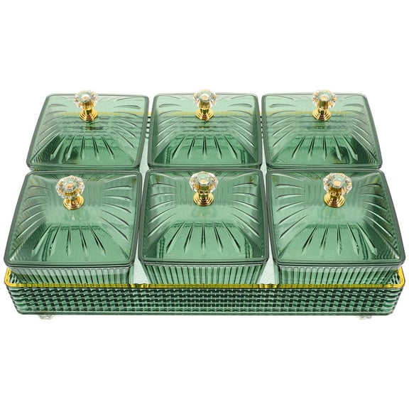 Luxshiny 1 Set Tray with Lid Square Green 11X7.3X4.3in for Food Storage and Serving