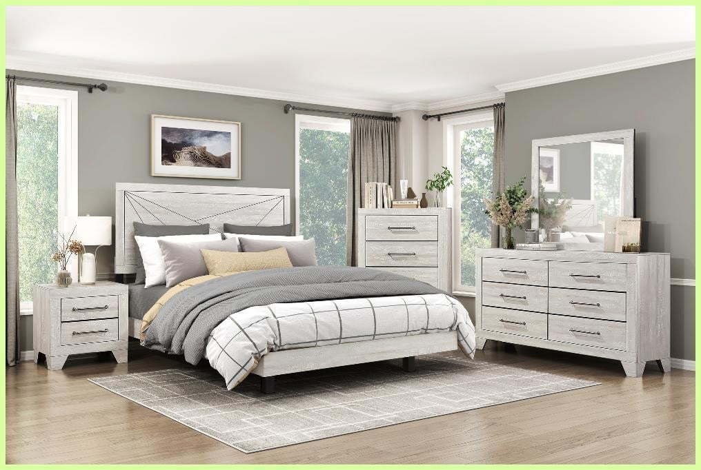 King Size Engineered Wood Bed Frame with Line Headboard Dusty Gray Oak for Master & Guest Rooms