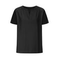 thumbnail image 5 of WIZUTIZ Plus Size Tops for Women Loose Short Sleeve Tshirt Oversized Solid Casual Blouse V-Neck Crochet Breathable Work out Tops Retro Tshirts Going out T-Shirt up to 65% Off Black L, 5 of 6