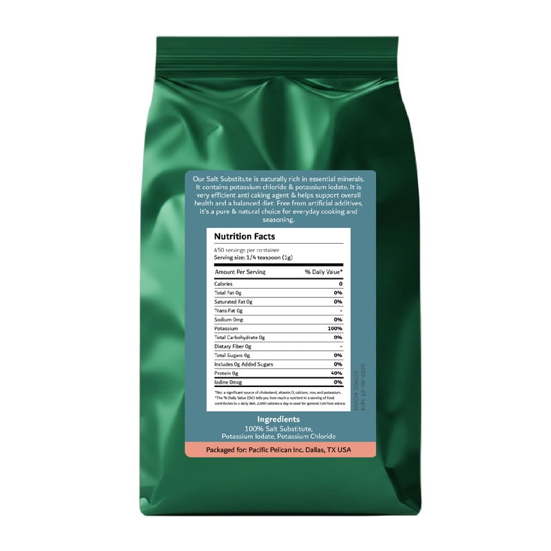 Pacific Pelican Salt Substitute | Sodium Free Salt | Fine Grain, Pure Rock Salt, 100% Natural & Organic for Cooking, Seasoning & Wellness (1 Pound) (Pack of 2)