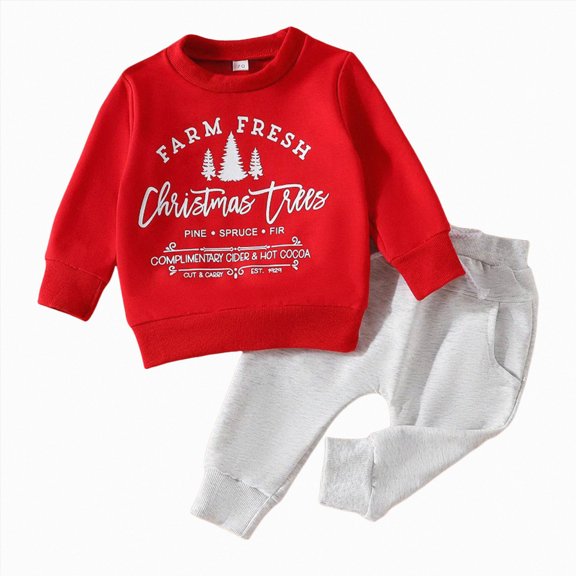 CAUYDY Child Photoshoot Outfits for Boys 2T 3T 4T 5T Baby Long Sleeve Pullover Sweatpants 2Pcs Matching Set 0 3 6 9 12 Months Toddler Fall Winter Clothing Red for Sizes 12-15 Months