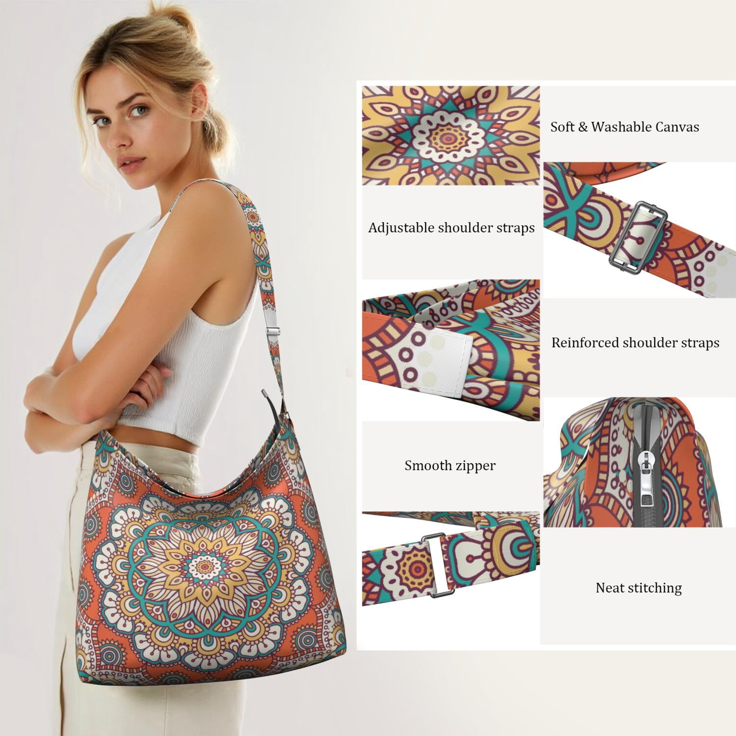 Vintage Traditional Mandala Tote Bag Fashionable Large Capacity Shopper Bag for Travelers